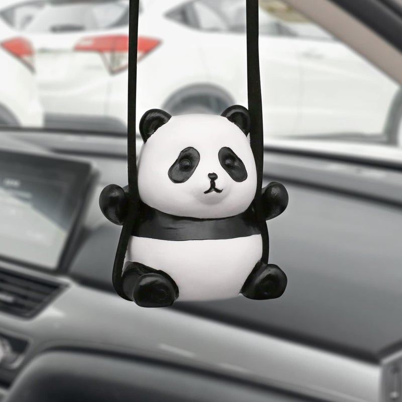 Kiofs Panda Car Hanging Ornament - Swinging Panda Hanging Swing for Rear View Mirror, Funny Car Decor - Image 1